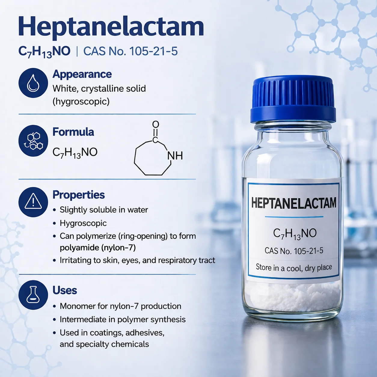 Heptanelactam Premium Nylon 7 Specialty Monomer CAS 673-66-5 Heptanelactam Premium Nylon 7 Specialty Monomer CAS 673-66-5