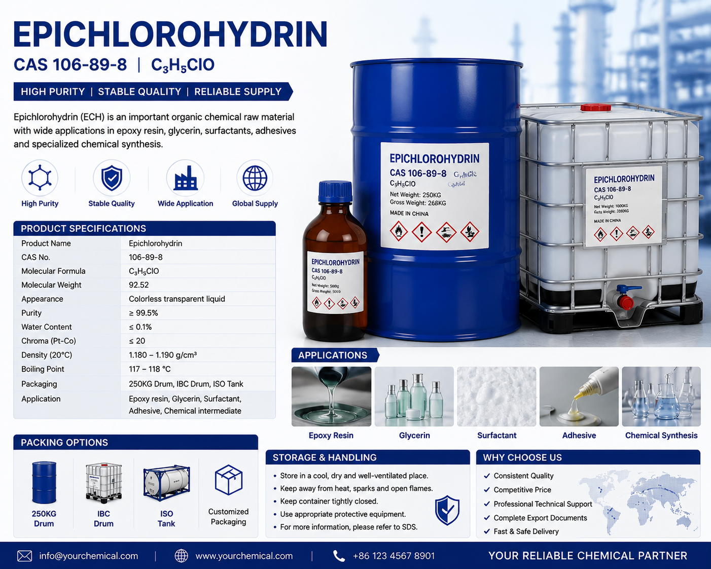Buy 99.9% High Purity Epichlorohydrin in Bulk Direct Manufacturer Supply